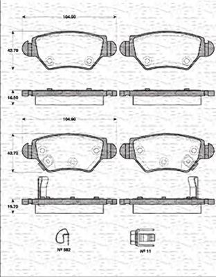 MAGNETI MARELLI 363702161261 -  Комплект тормозных колодок, дисковый тормоз